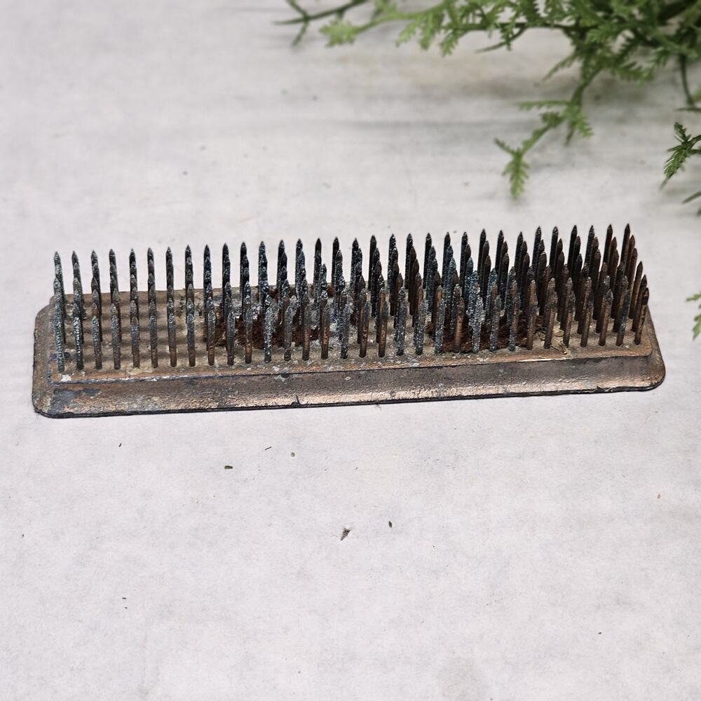 Vintage Flower Floral Frog Stem Holder w/ Heavy Metal Spikes 4.5" x 1" Rectangle